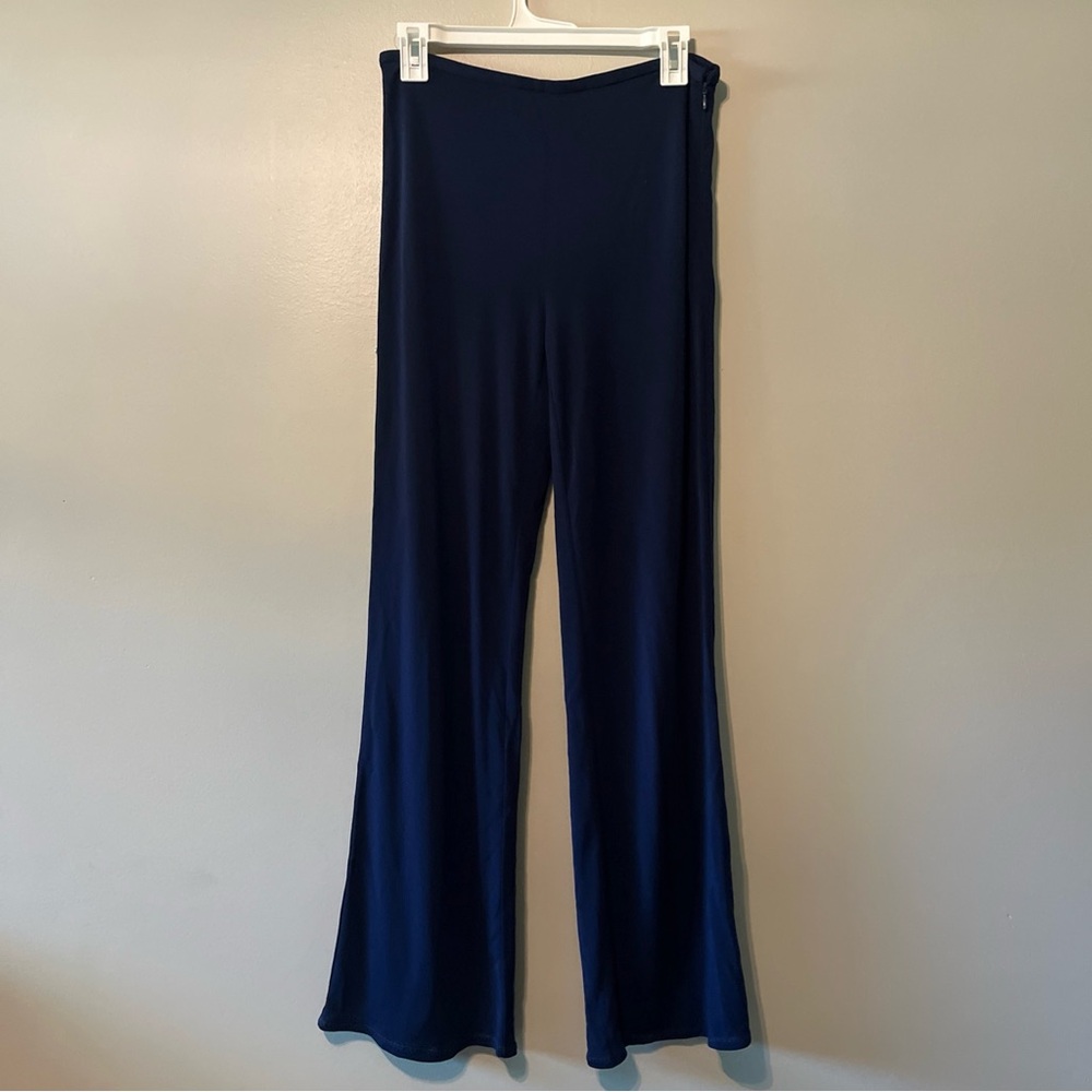 Lauren Ralph Lauren Women’s Side Zip Navy Slinky Flare Wide Leg Pant Small Flowy